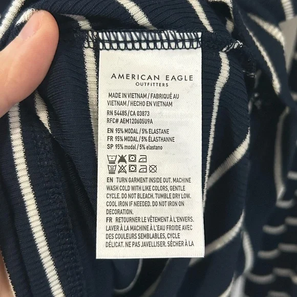 American Eagle Soft&Sexy Long Sleeve Mock Neck Ribbed T-Shirt Navy Size M - Picture 12 of 13